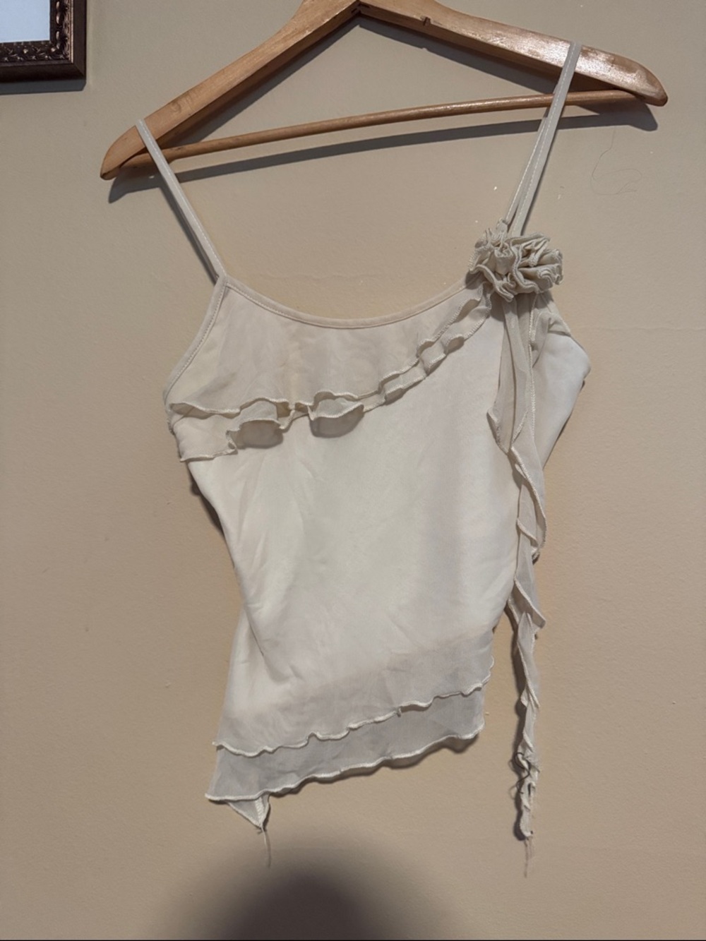 SHEIN Cream Asymmetrical Ruffle Cami with Rosette